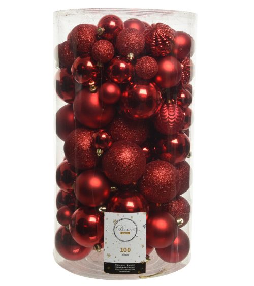 Box 100 Palline di Natale Rosse assortite