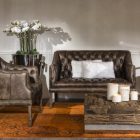 Capitonné brown Leather straigh Sofa