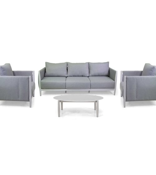 Salotto da esterno alluminio Colton bianco c/ cuscini grigio