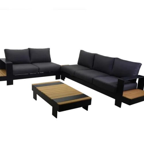 Salotto da esterno Idaho alluminio angolare antracite 2 posti + 3 posti + tavolino + side table