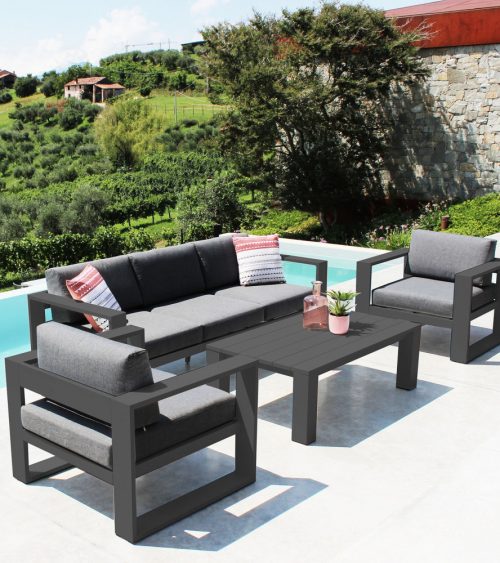 Salotto da esterno Knoxville 3 p c/cuscini Antracite