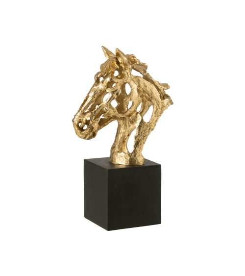 Cavallo su piede poliresina stilizzato oro/nero Large